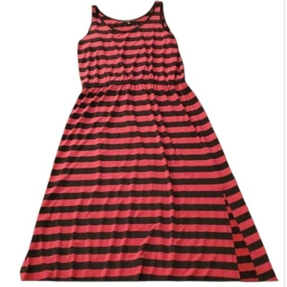 Fever Dress Womens Size XL Sleeveless Slit Stripped Maxi Pink Black - Picture 1 of 11